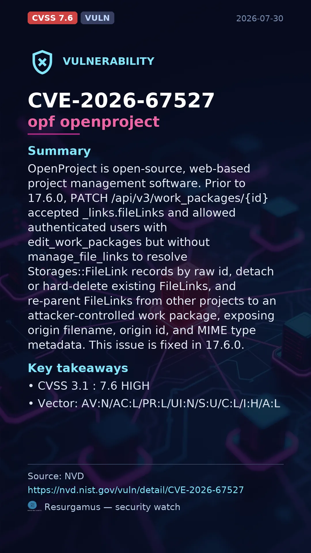 CVE-2026-67527 opf openproject Vulnerability