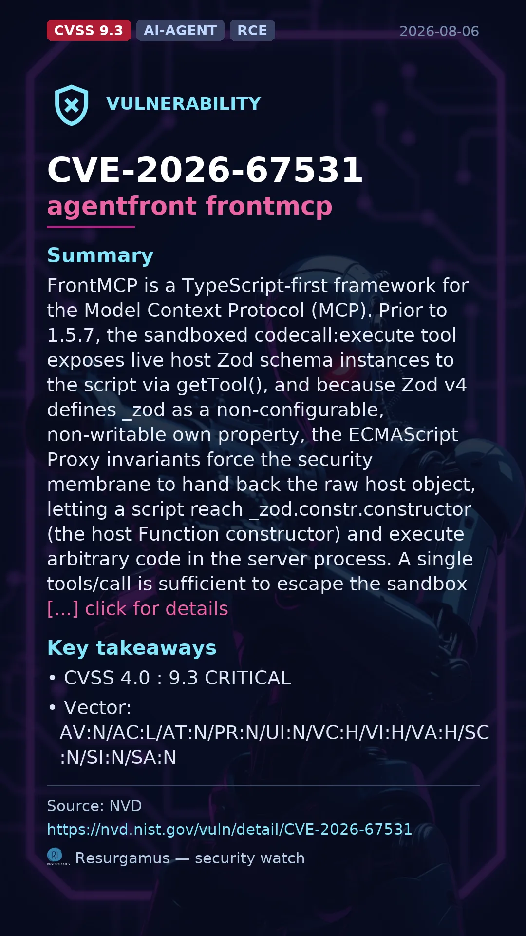 CVE-2026-67531 agentfront frontmcp Vulnerability