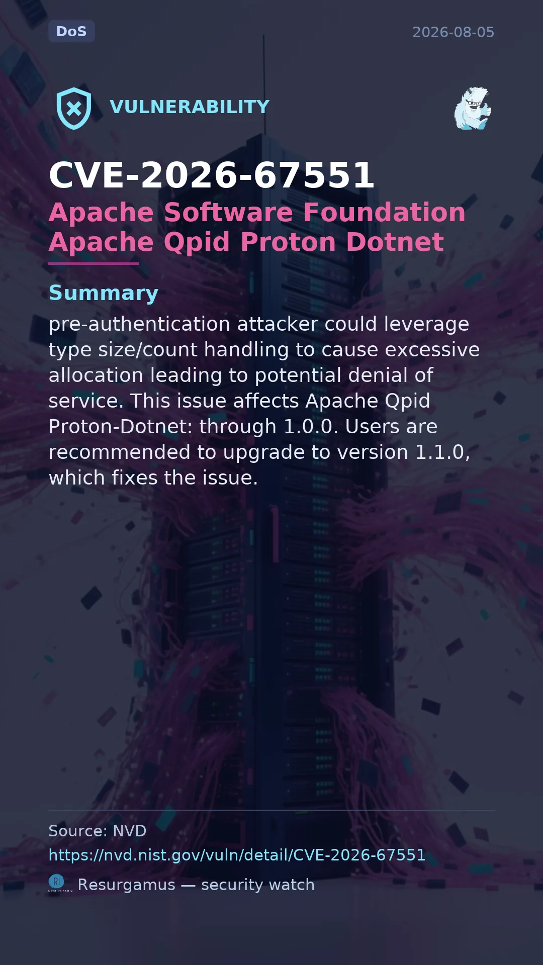 CVE-2026-67551 Apache Software Foundation Apache Qpid Proton Dotnet Vulnerability