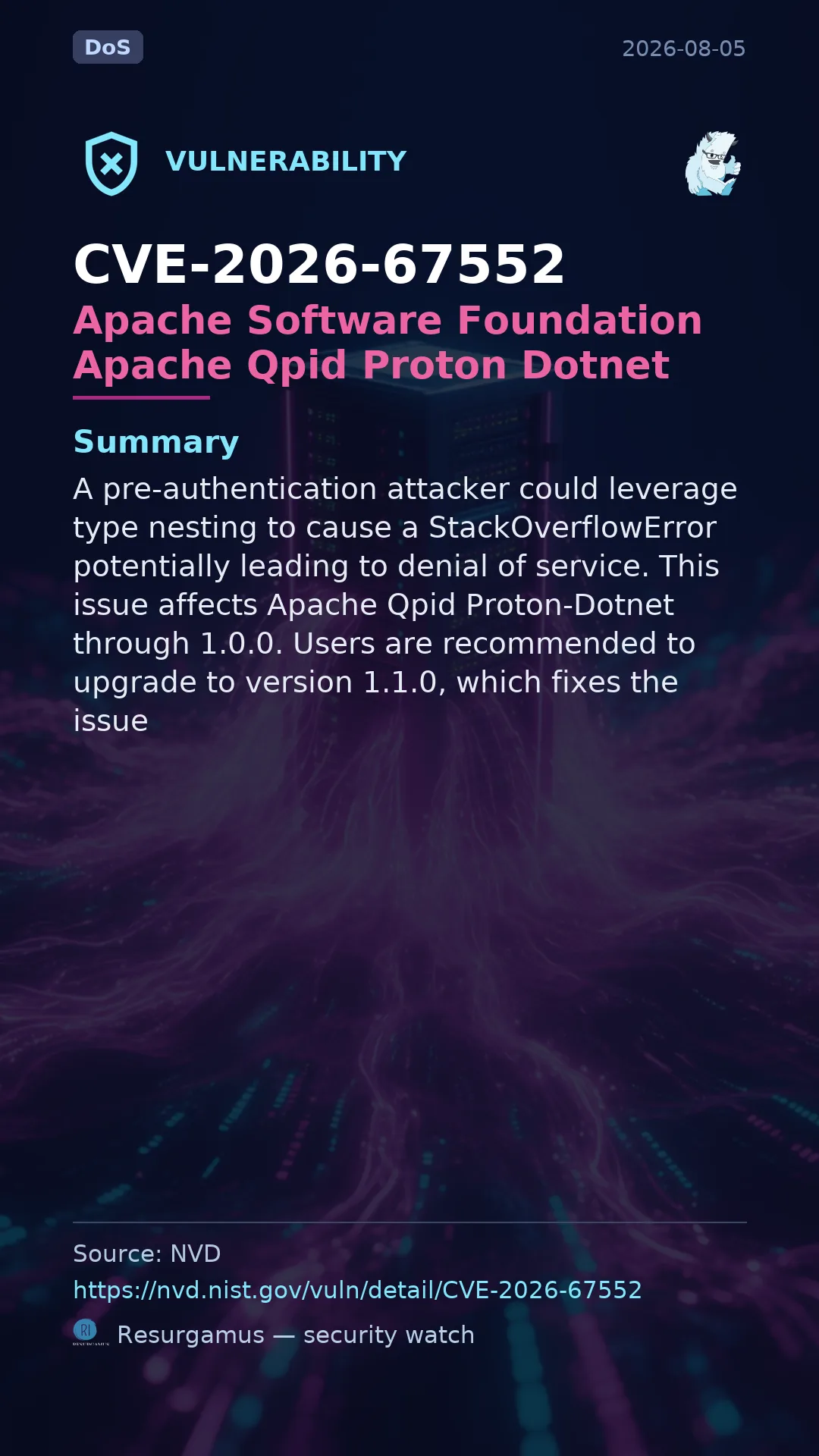 CVE-2026-67552 Apache Software Foundation Apache Qpid Proton Dotnet Vulnerability