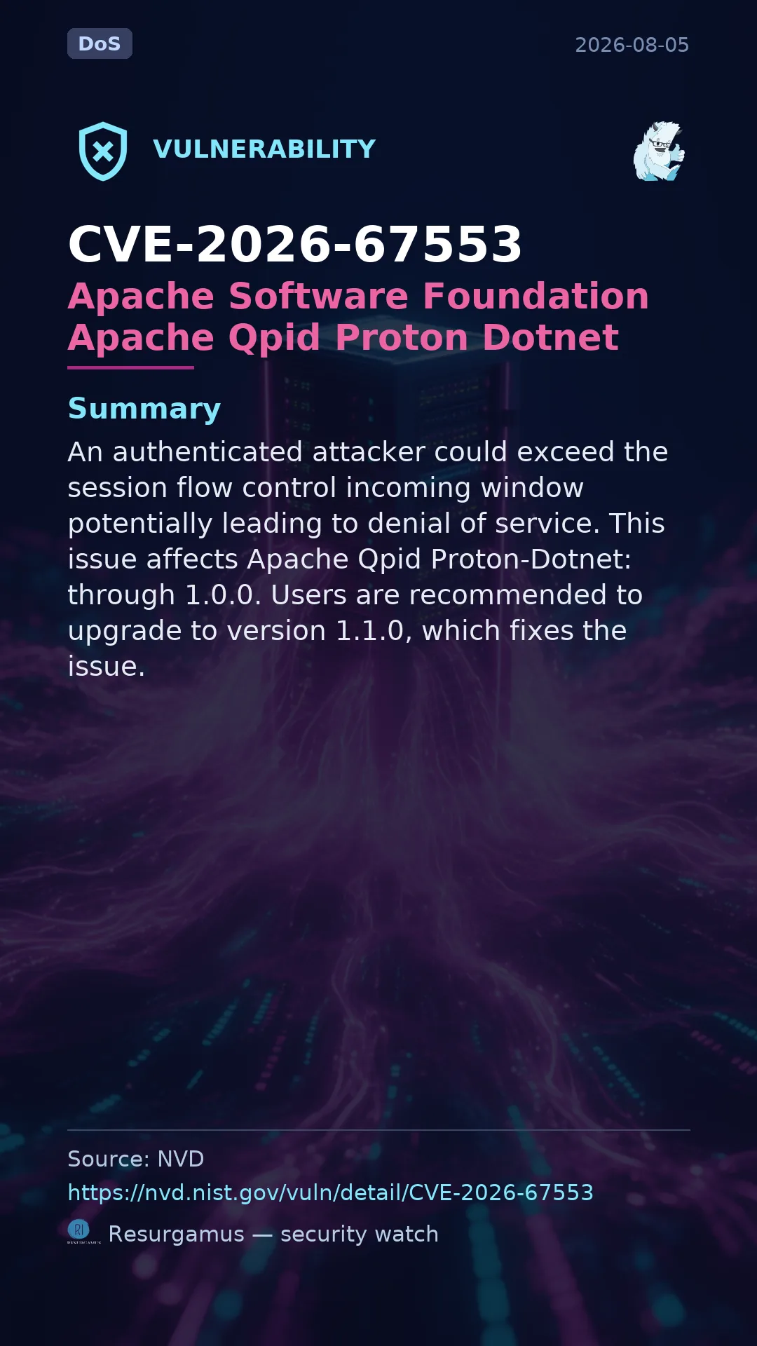 CVE-2026-67553 Apache Software Foundation Apache Qpid Proton Dotnet Vulnerability