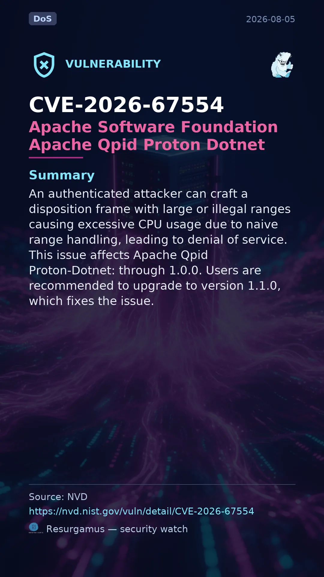 CVE-2026-67554 Apache Software Foundation Apache Qpid Proton Dotnet Vulnerability