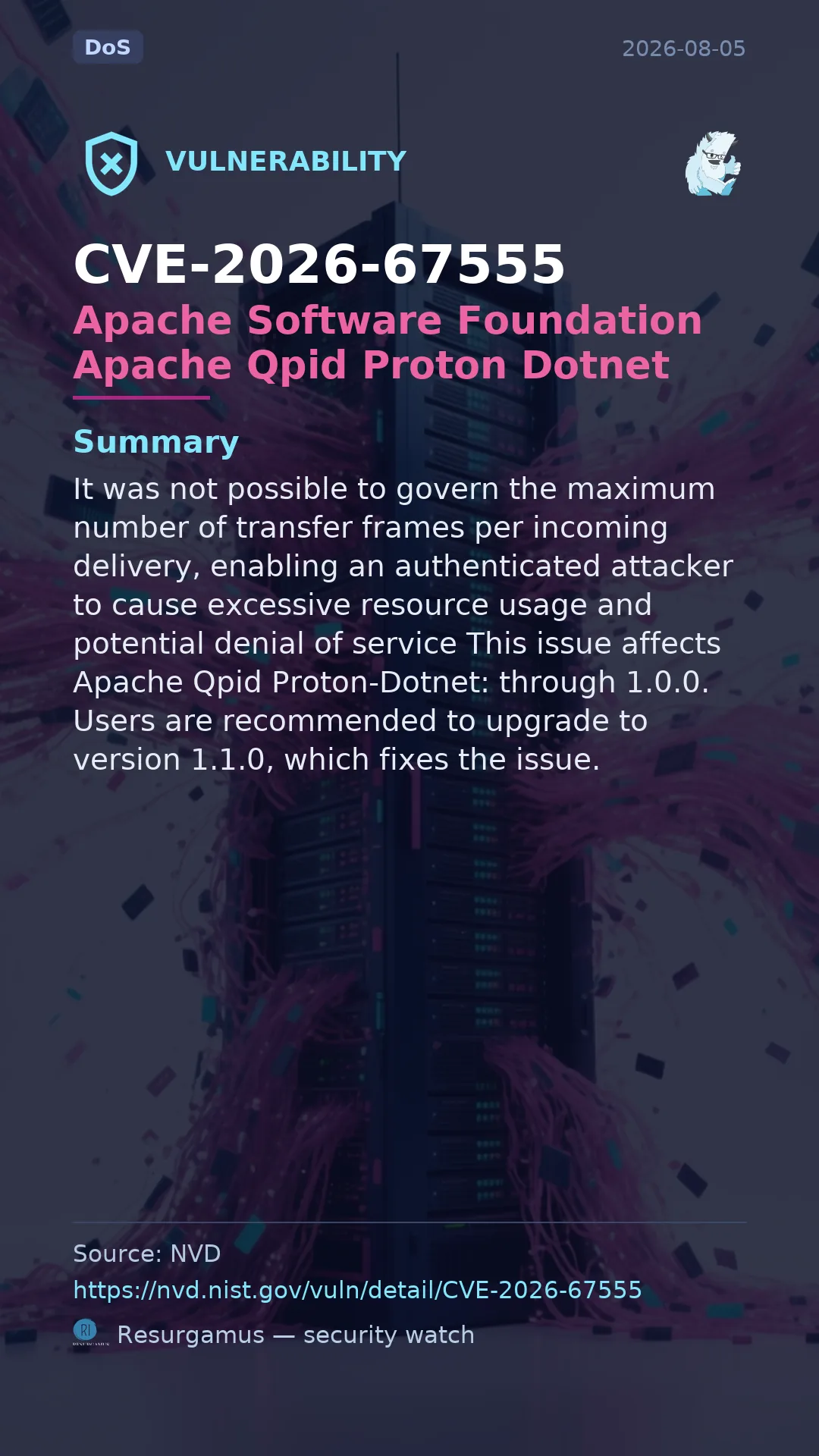 CVE-2026-67555 Apache Software Foundation Apache Qpid Proton Dotnet Vulnerability