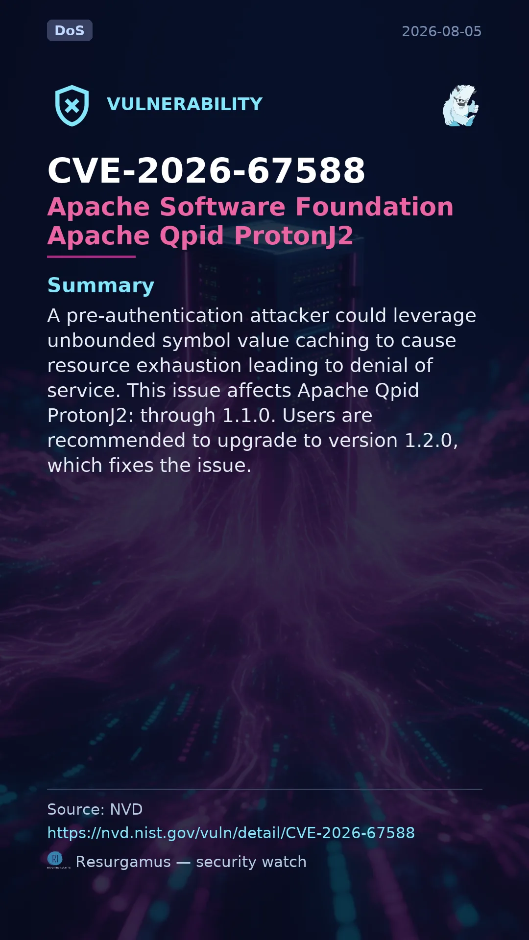CVE-2026-67588 Apache Software Foundation Apache Qpid ProtonJ2 Vulnerability