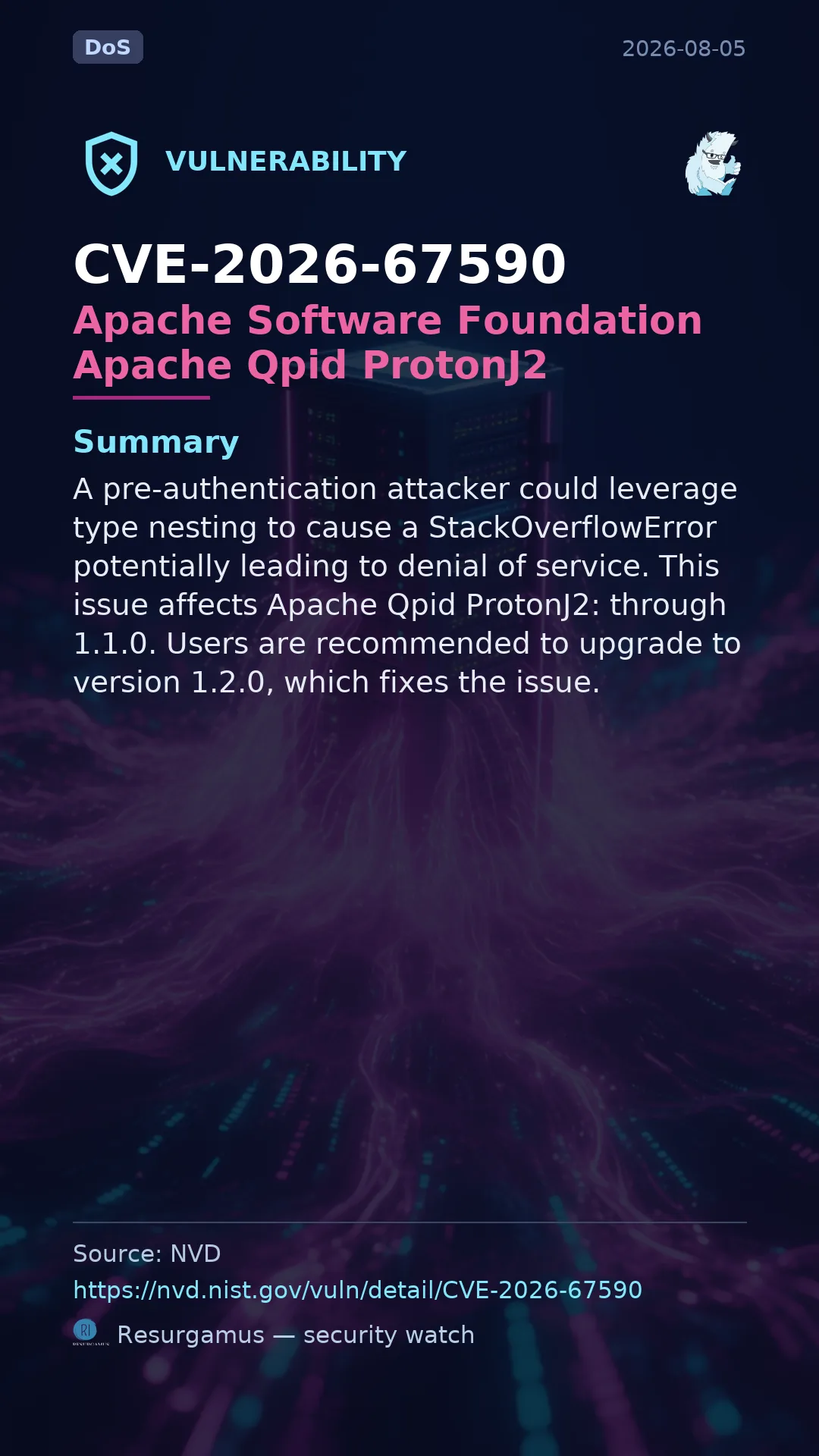 CVE-2026-67590 Apache Software Foundation Apache Qpid ProtonJ2 Vulnerability