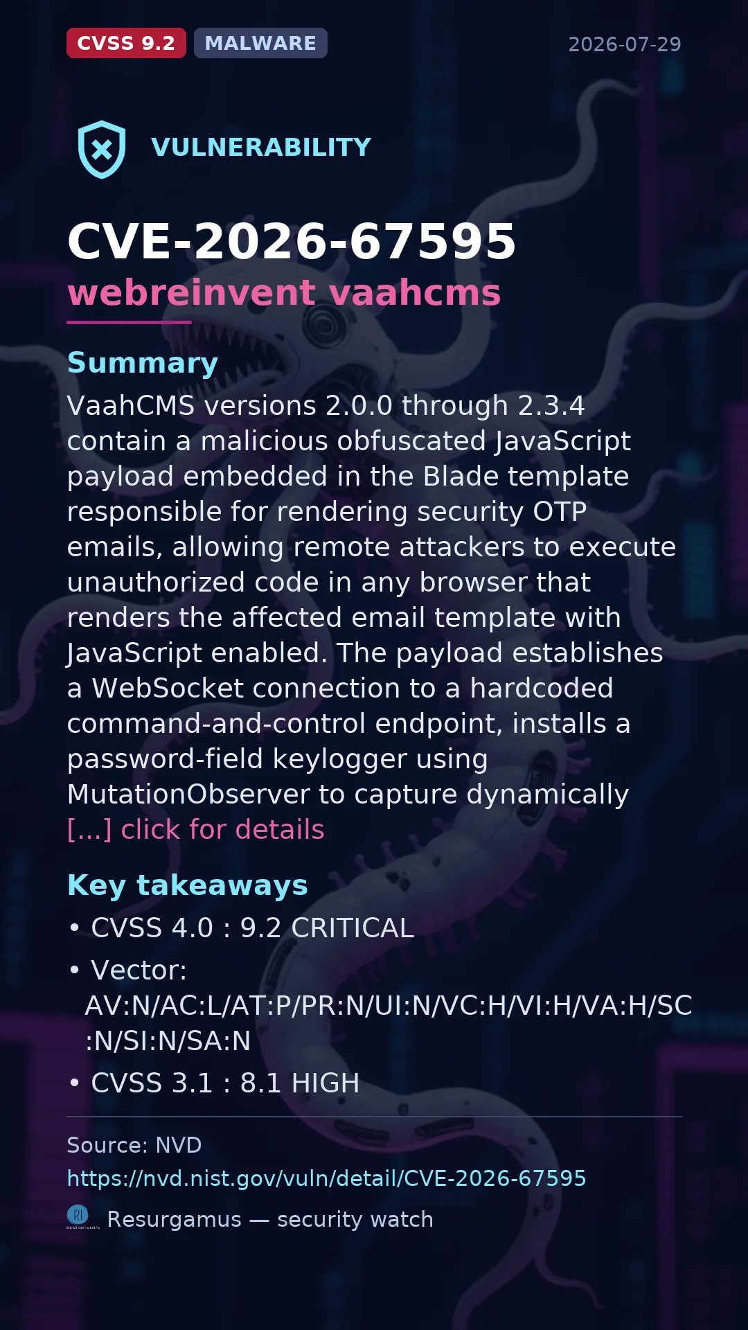 CVE-2026-67595 webreinvent vaahcms Vulnerability