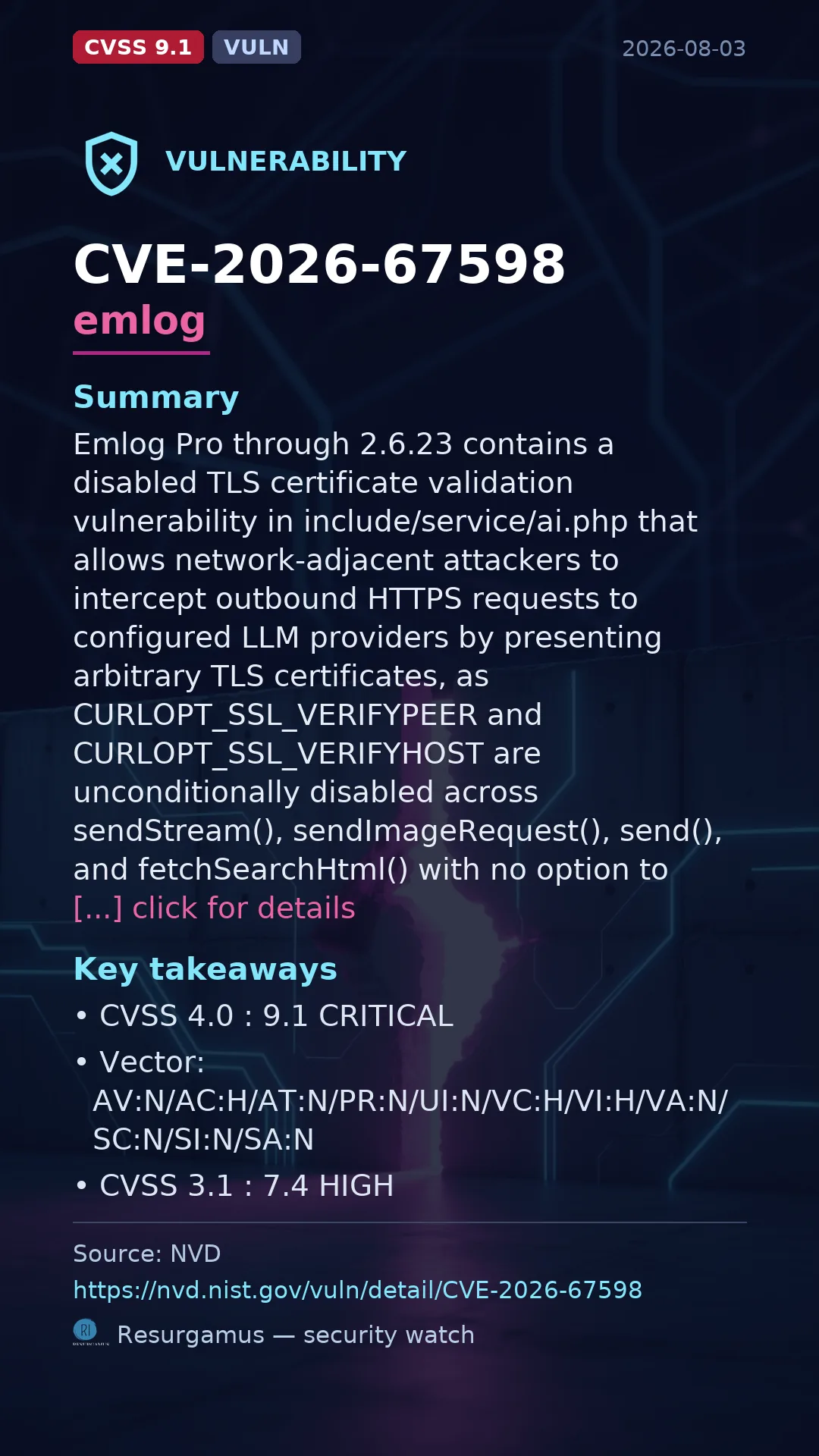 CVE-2026-67598 emlog Vulnerability