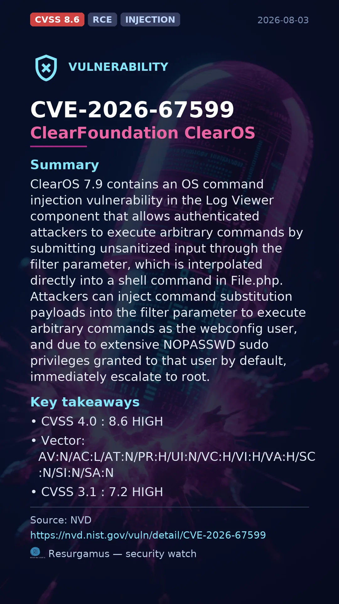 CVE-2026-67599 ClearFoundation ClearOS Vulnerability