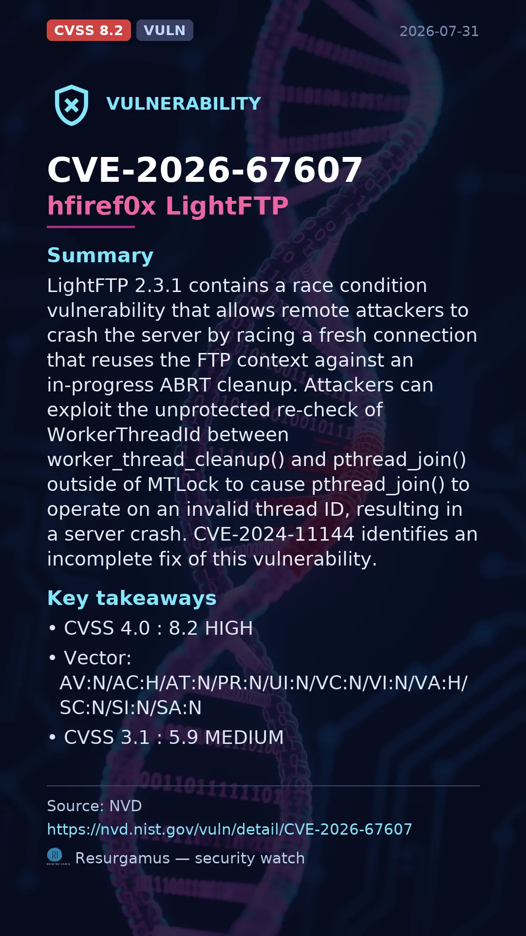 CVE-2026-67607 hfiref0x LightFTP Vulnerability