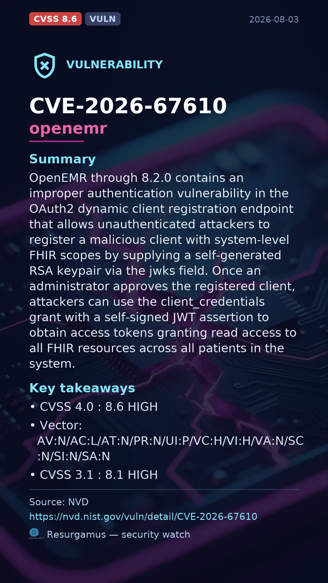 CVE-2026-67610 openemr Vulnerability