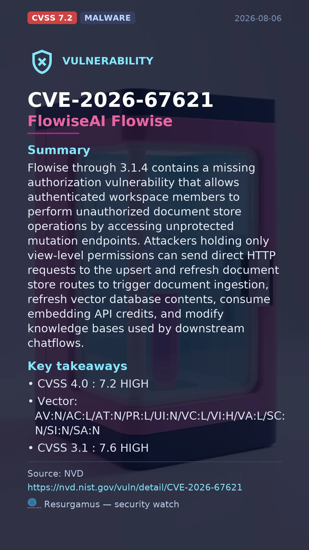 CVE-2026-67621 FlowiseAI Flowise Vulnerability