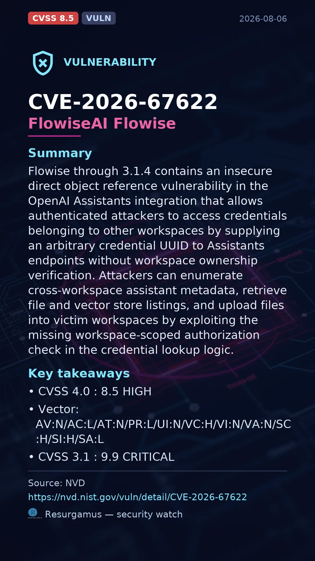 CVE-2026-67622 FlowiseAI Flowise Vulnerability