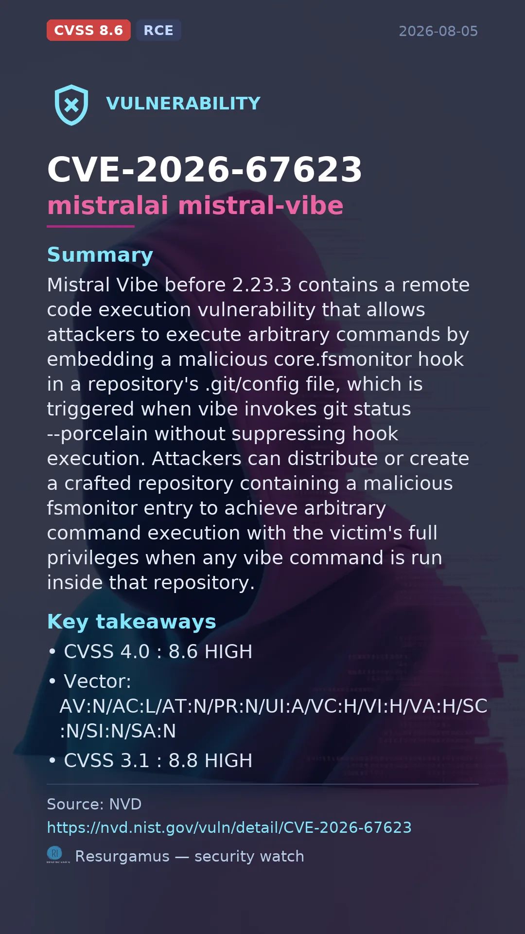 CVE-2026-67623 mistralai mistral-vibe Vulnerability