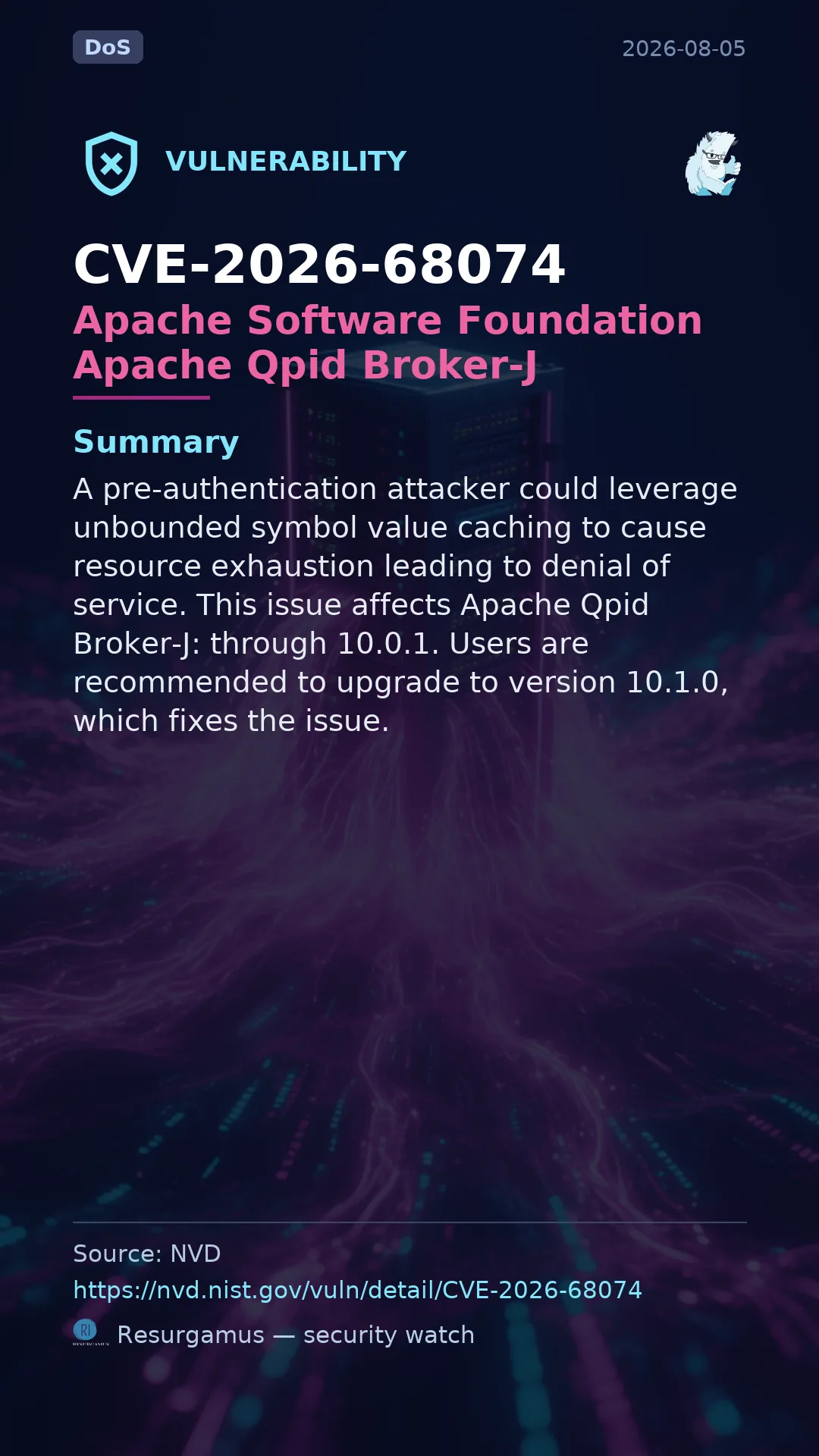 CVE-2026-68074 Apache Software Foundation Apache Qpid Broker-J Vulnerability