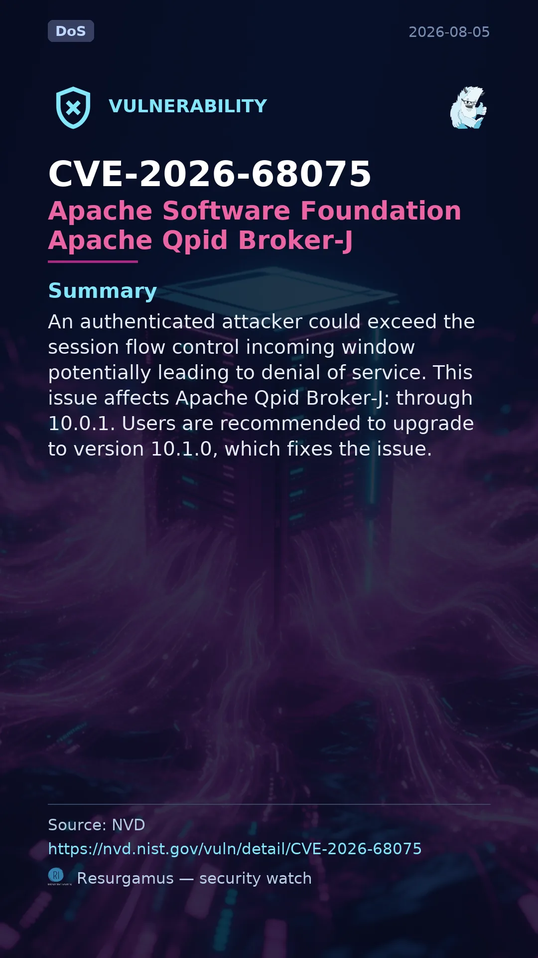 CVE-2026-68075 Apache Software Foundation Apache Qpid Broker-J Vulnerability