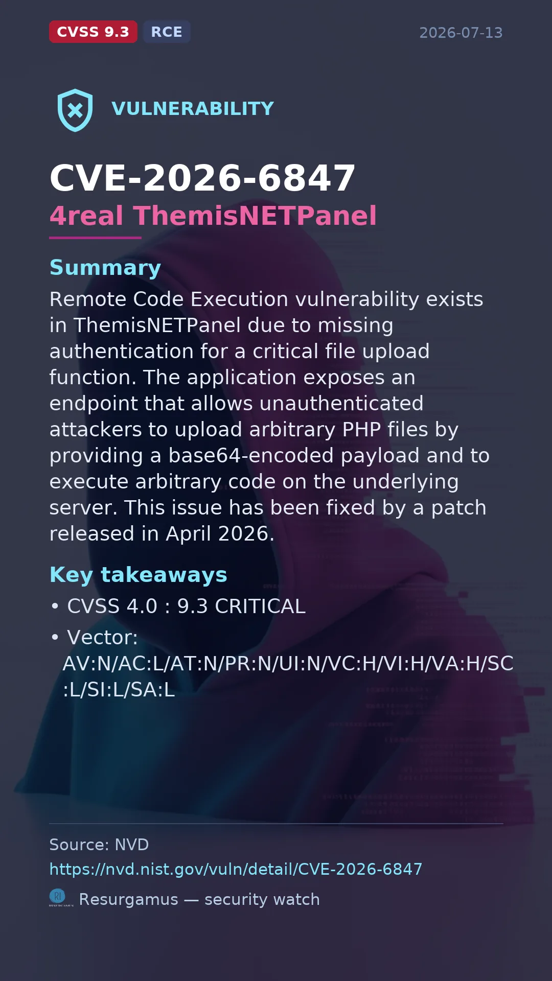 CVE-2026-6847 4real ThemisNETPanel Vulnerability