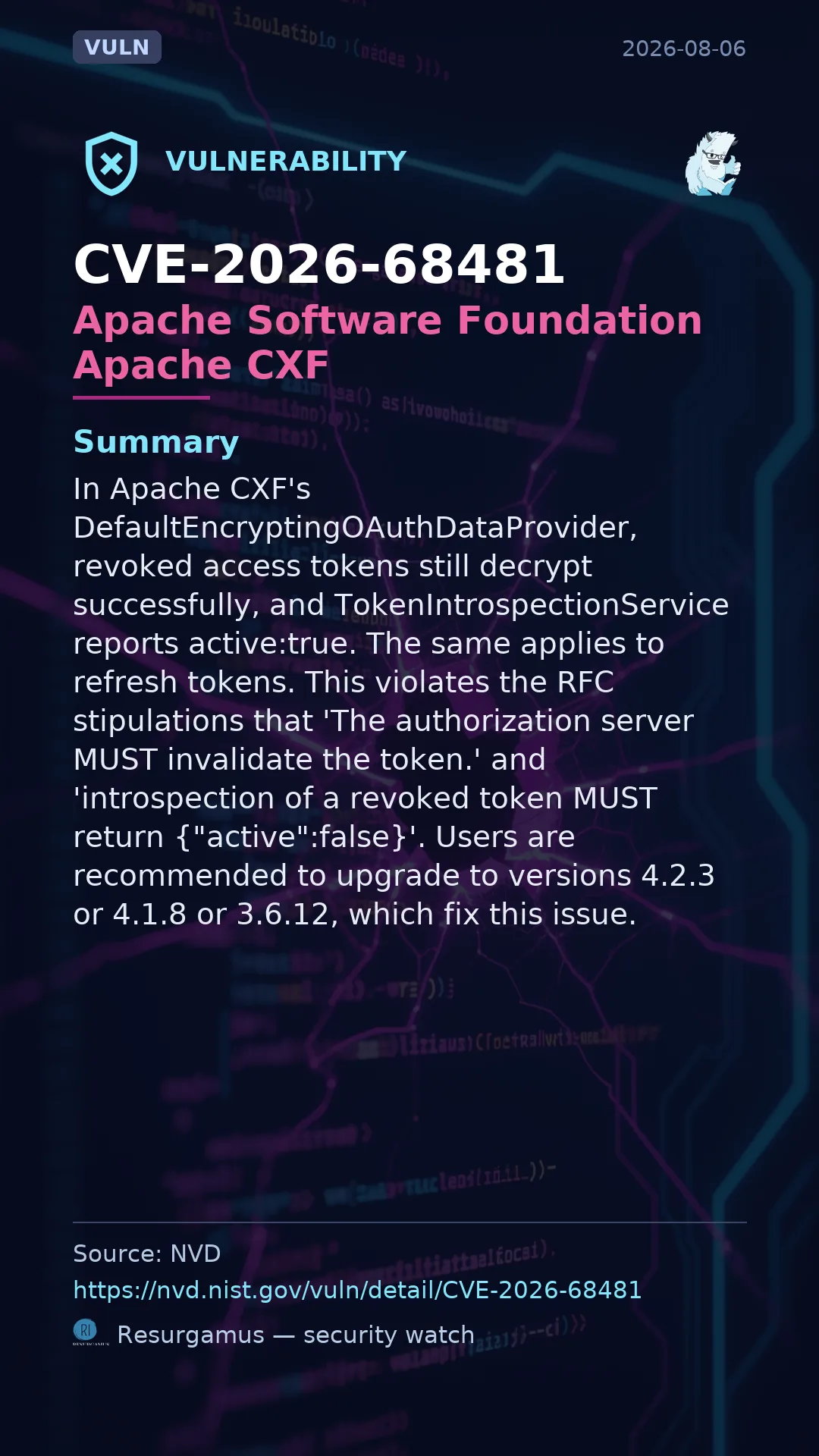 CVE-2026-68481 Apache Software Foundation Apache CXF Vulnerability