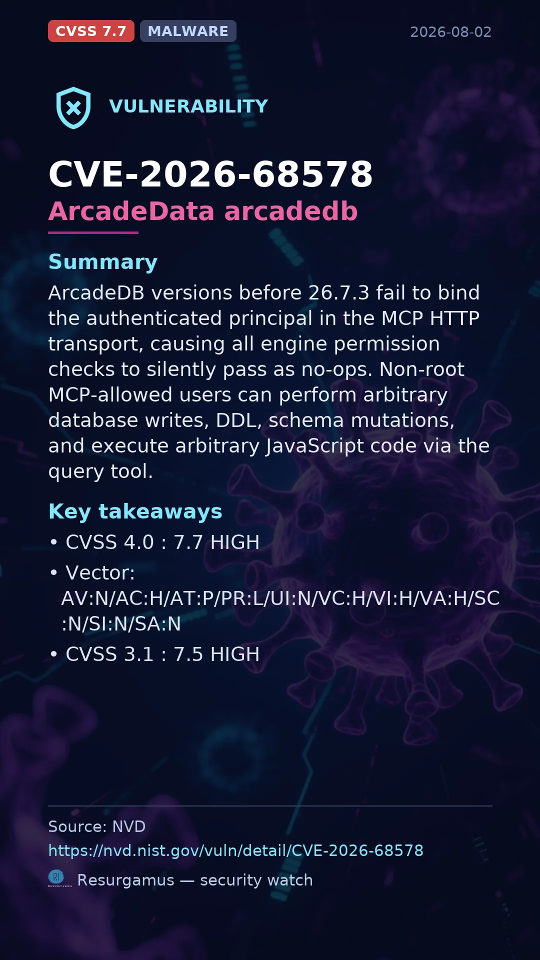 CVE-2026-68578 ArcadeData arcadedb Vulnerability