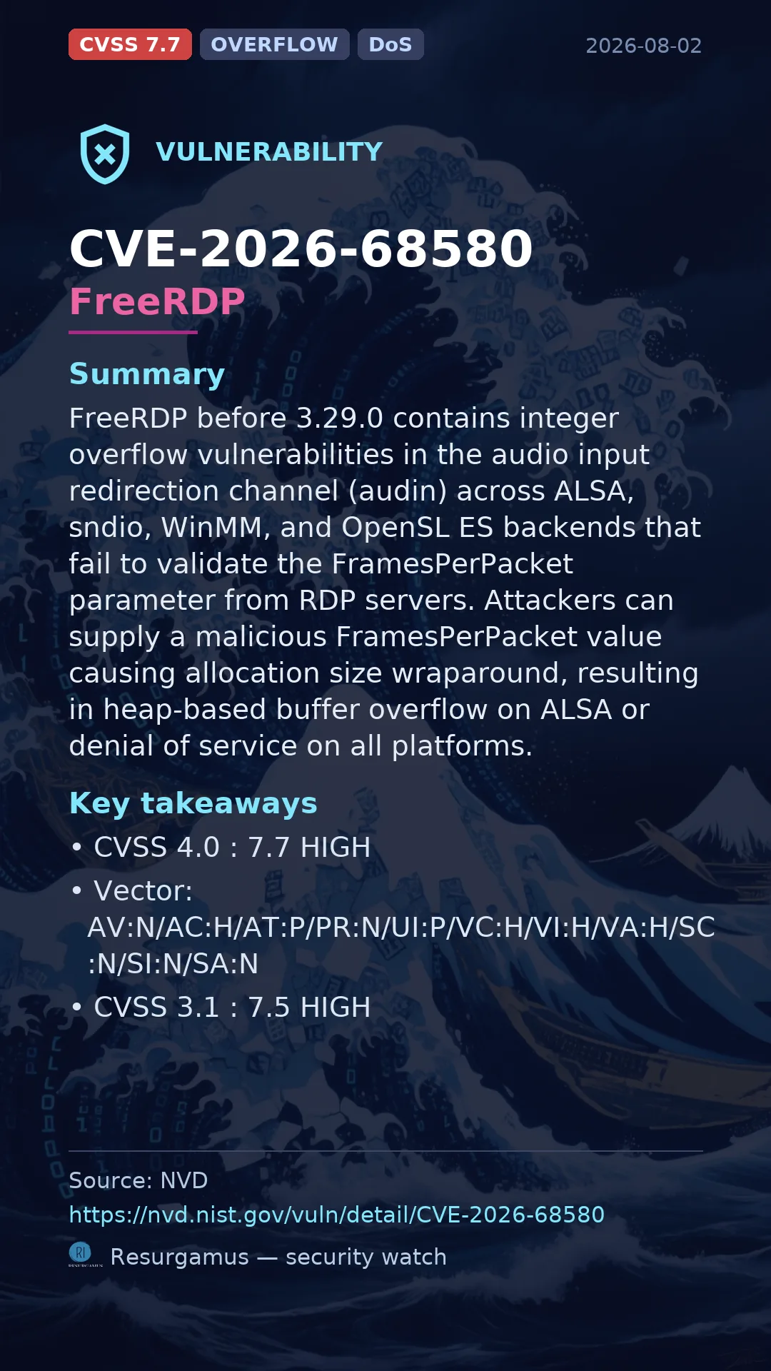 CVE-2026-68580 FreeRDP Vulnerability
