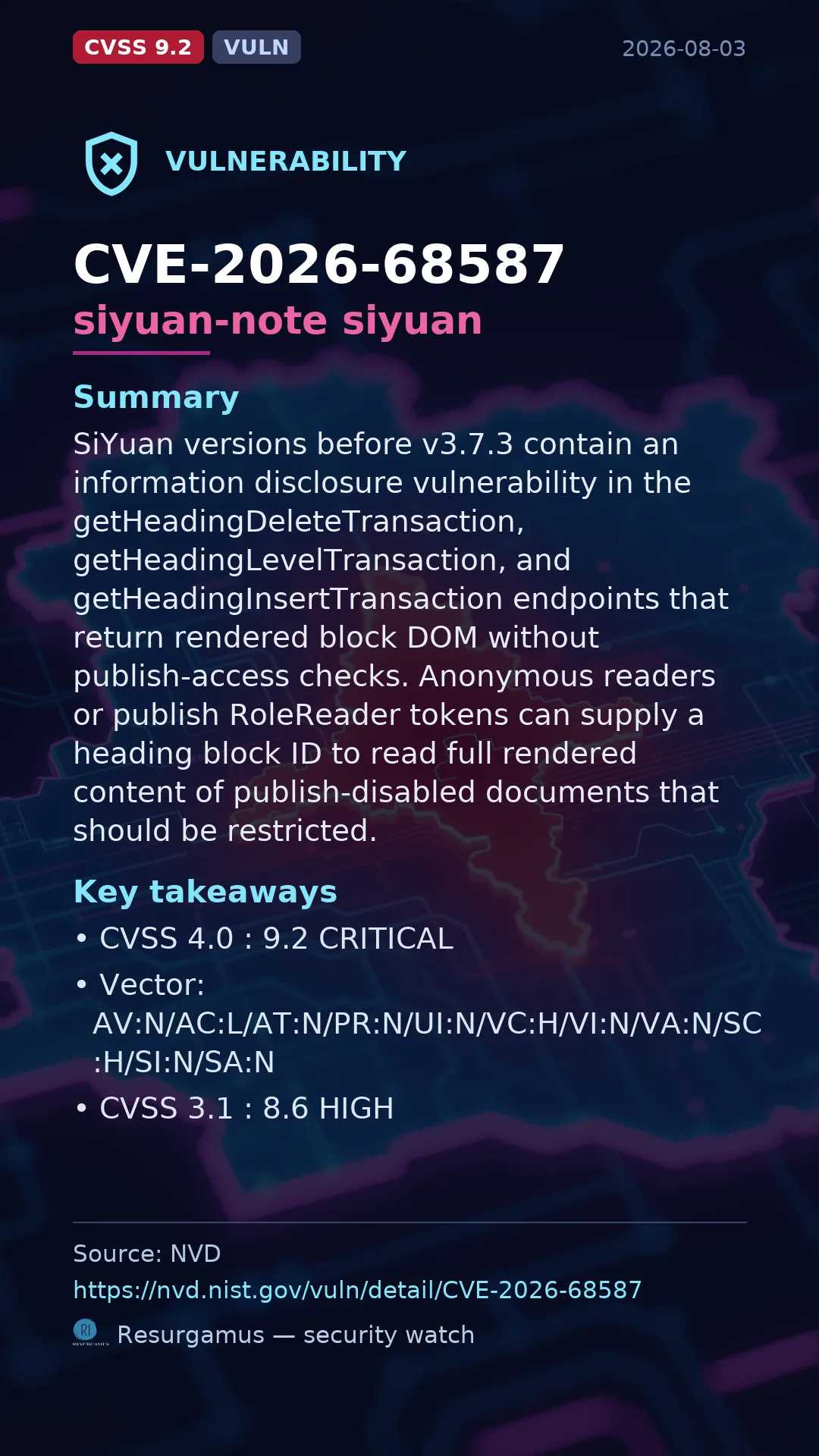 CVE-2026-68587 siyuan-note siyuan Vulnerability