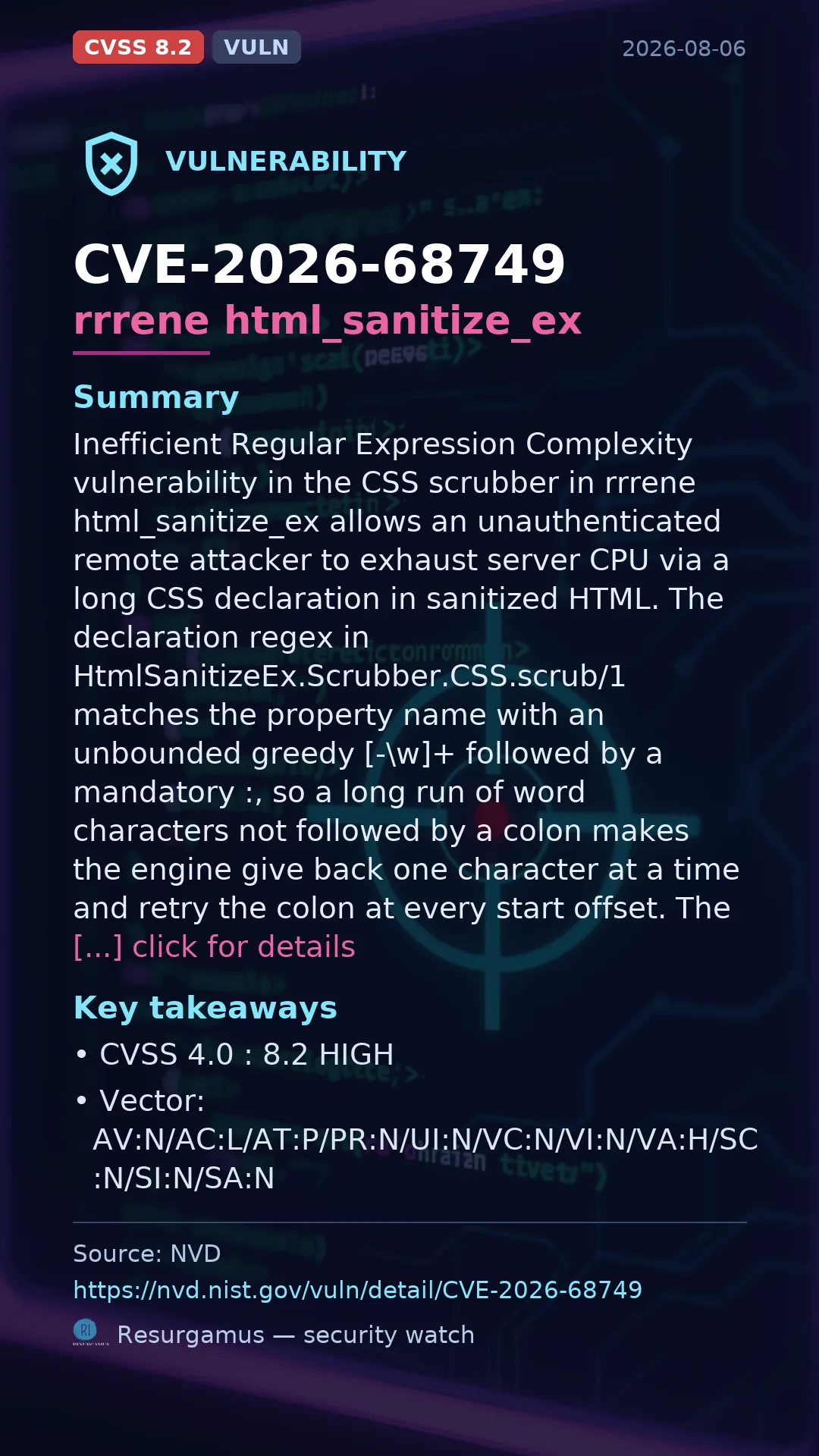 CVE-2026-68749 rrrene html_sanitize_ex Vulnerability