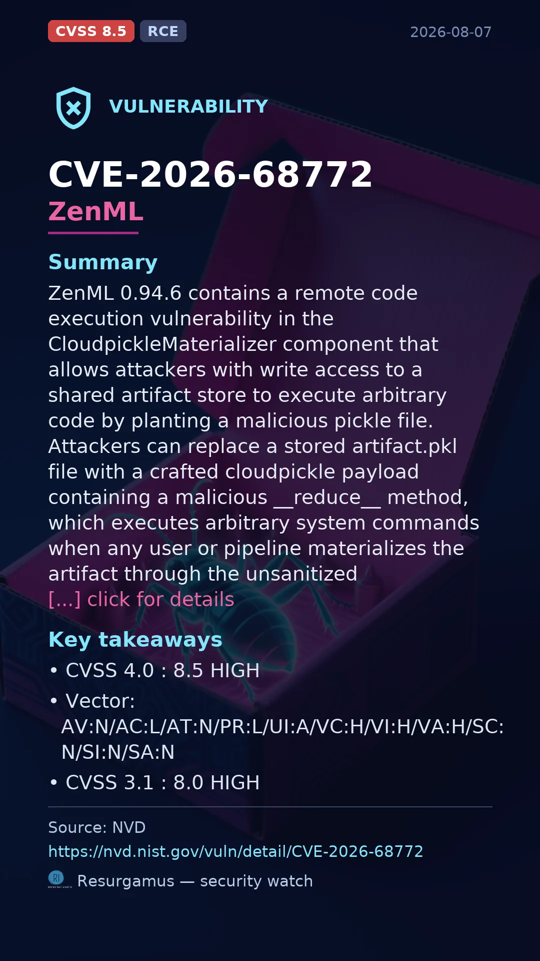 CVE-2026-68772 ZenML Vulnerability