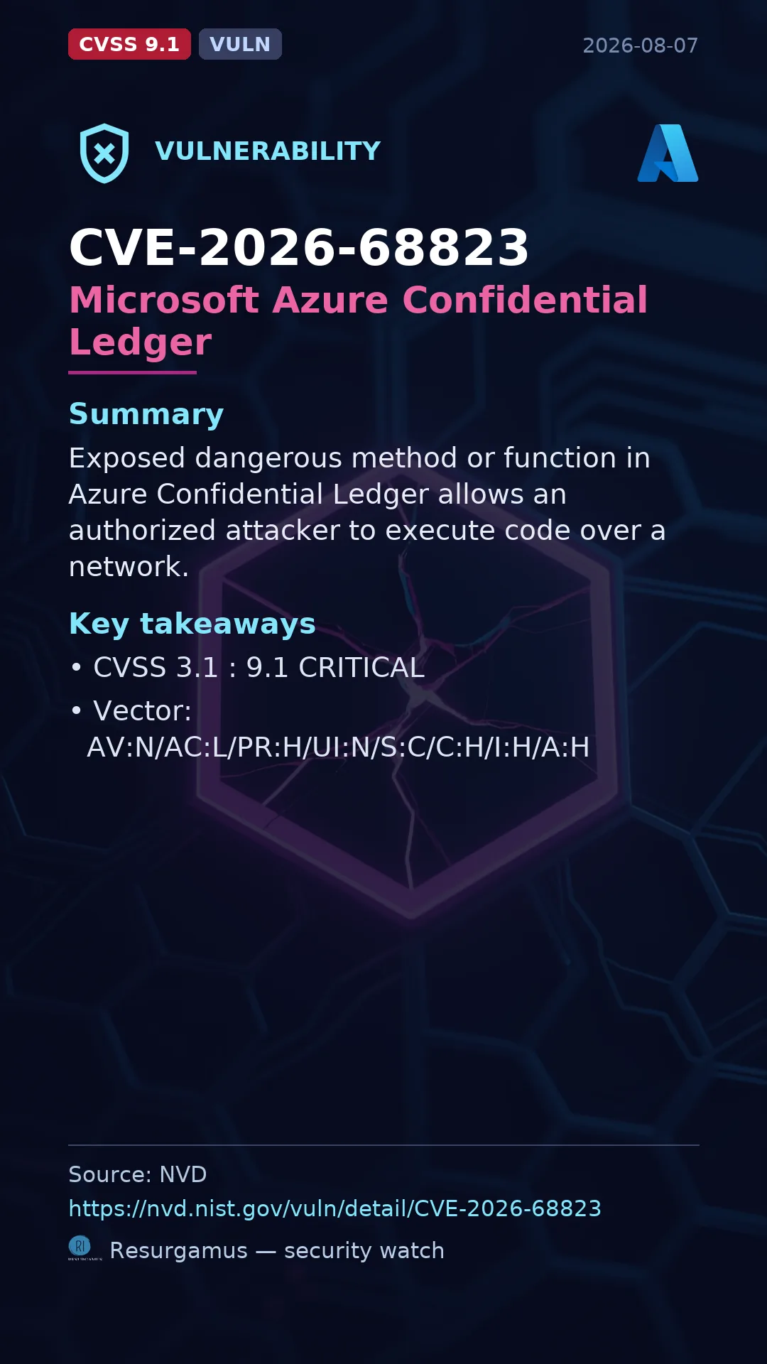 CVE-2026-68823 Microsoft Azure Confidential Ledger Vulnerability