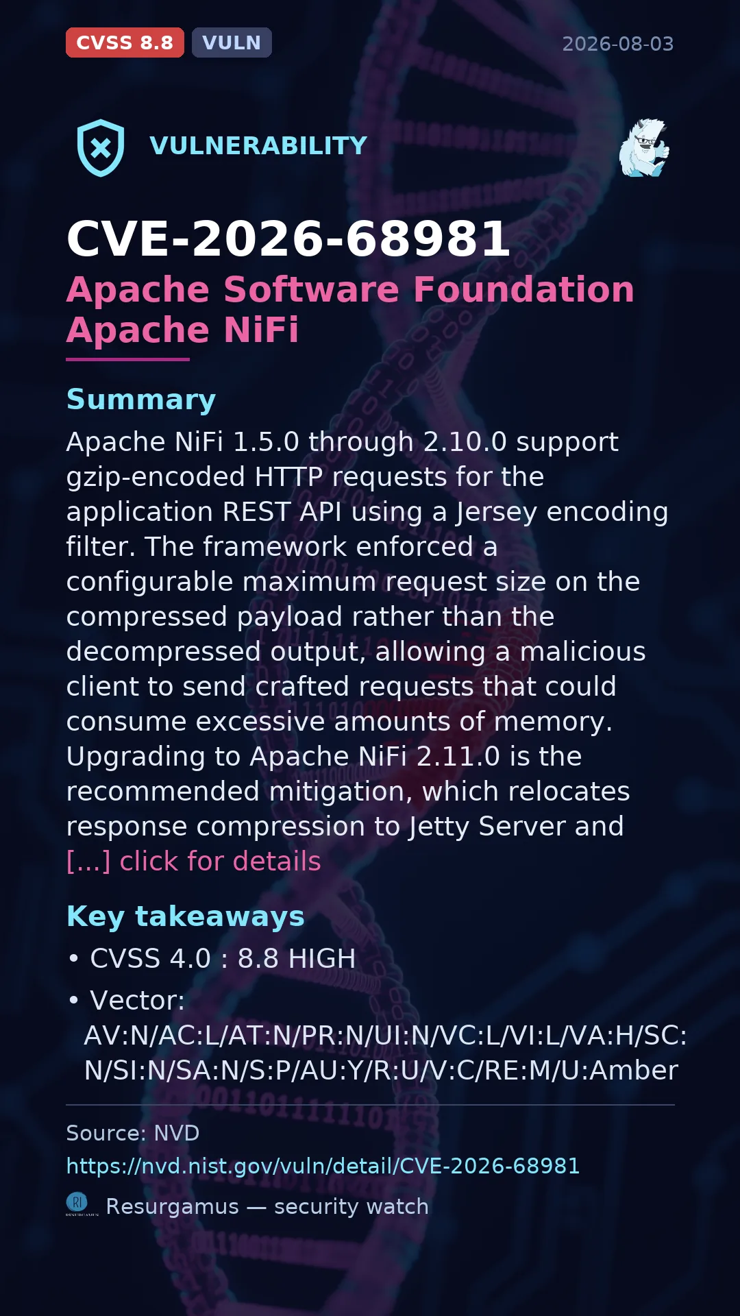 CVE-2026-68981 Apache Software Foundation Apache NiFi Vulnerability