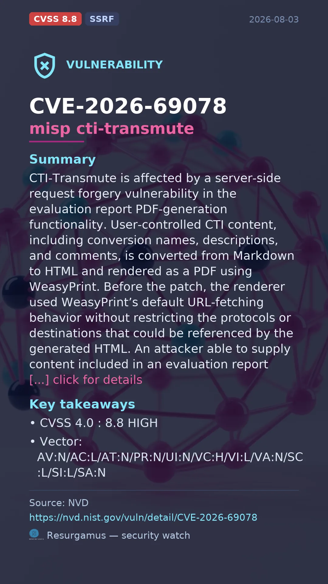 CVE-2026-69078 misp cti-transmute Vulnerability