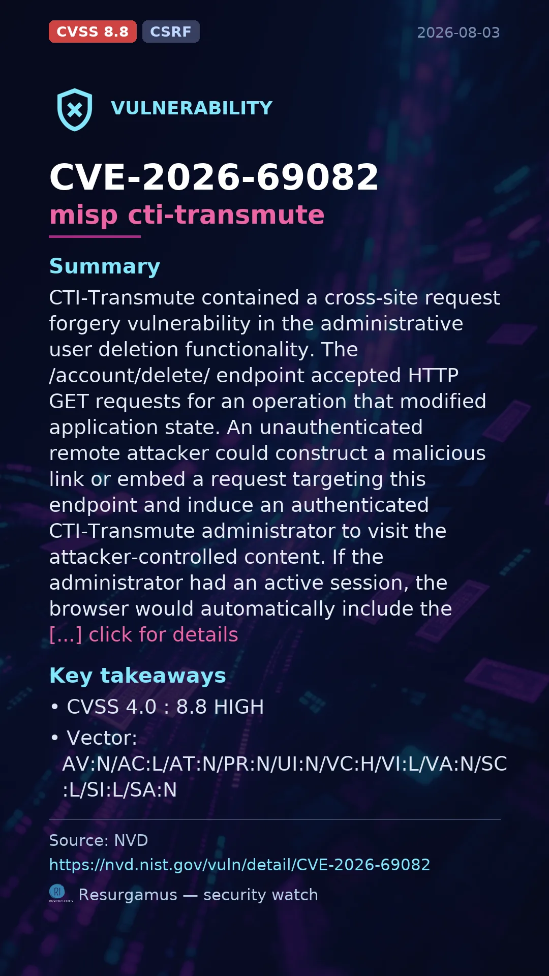 CVE-2026-69082 misp cti-transmute Vulnerability