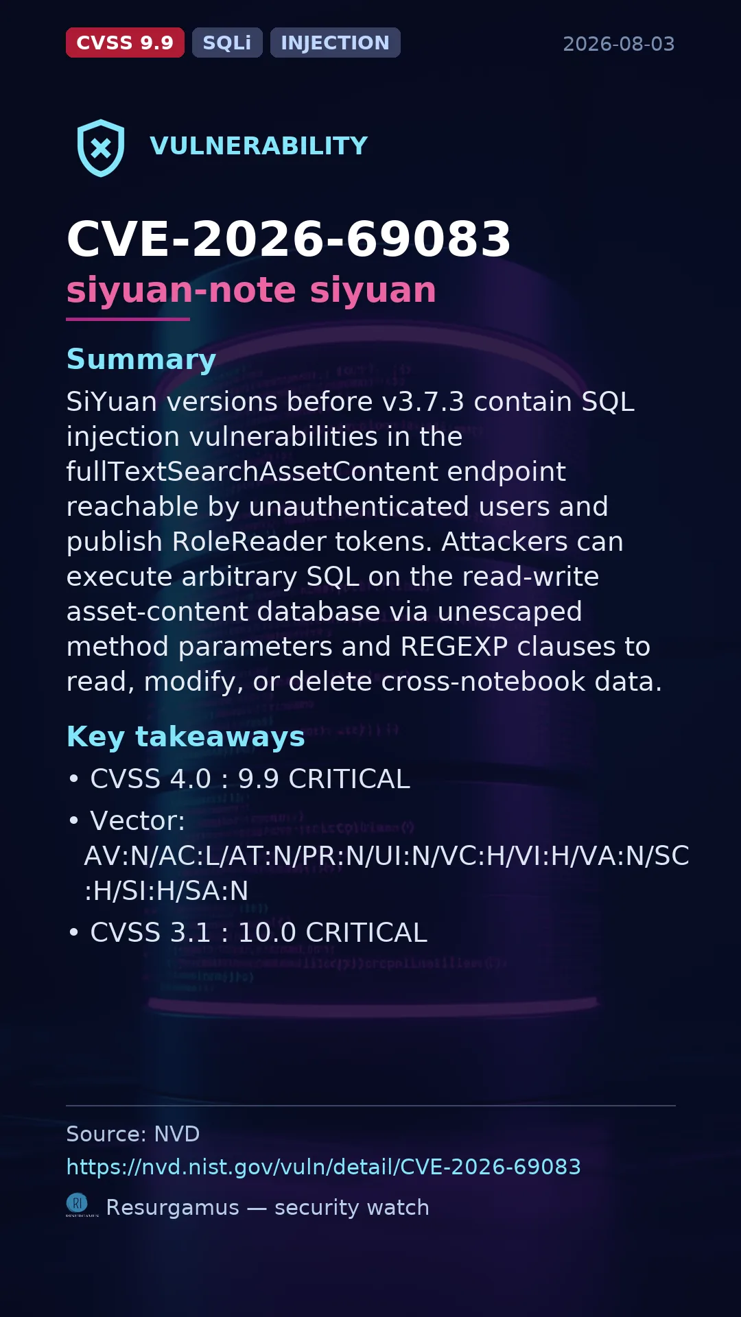 CVE-2026-69083 siyuan-note siyuan Vulnerability