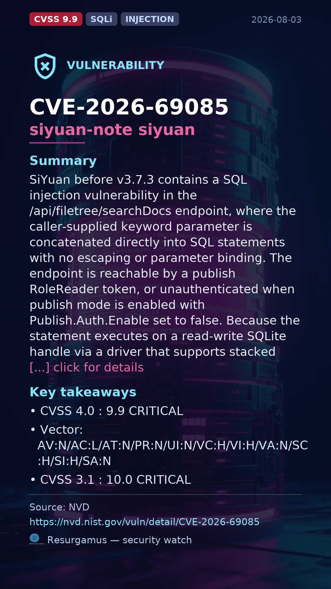 CVE-2026-69085 siyuan-note siyuan Vulnerability