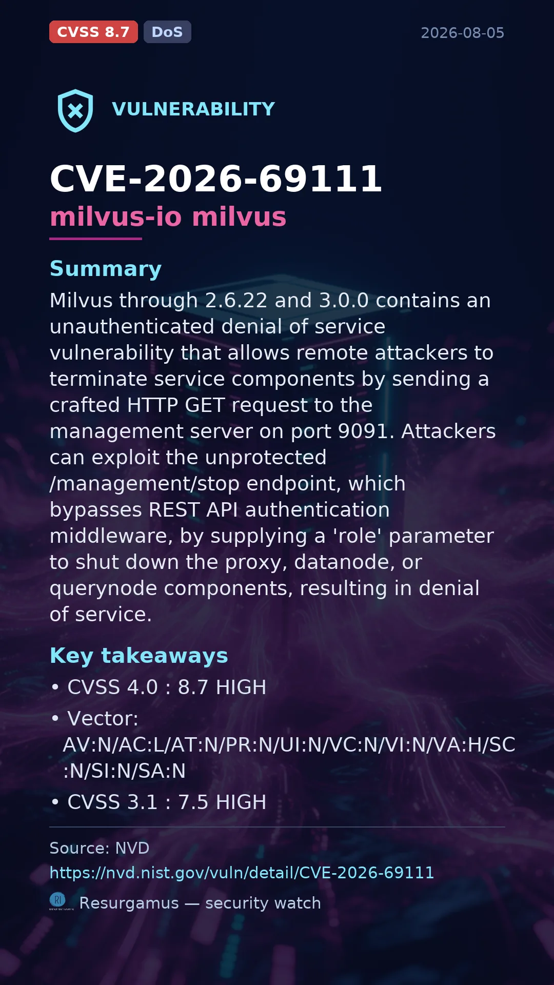 CVE-2026-69111 milvus-io milvus Vulnerability
