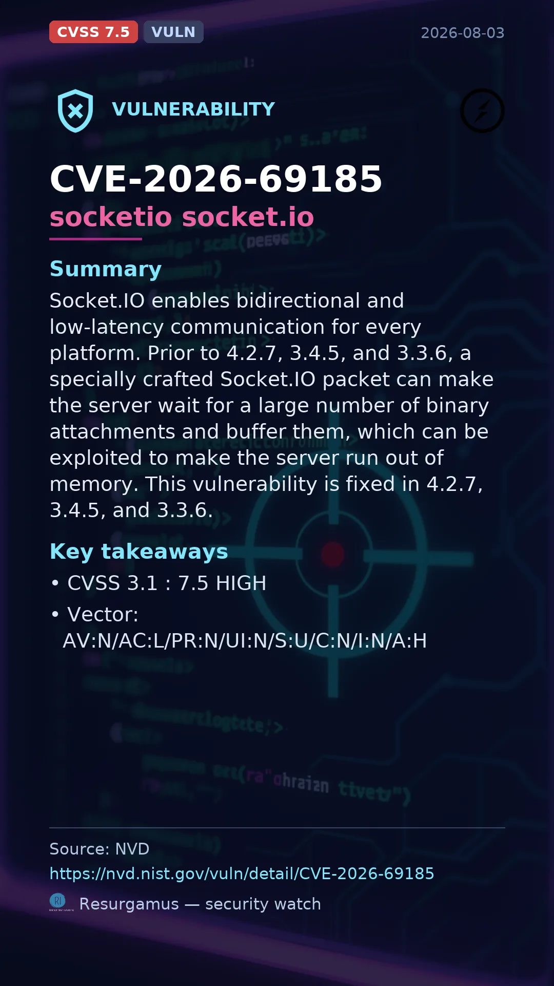 CVE-2026-69185 socketio socket.io Vulnerability