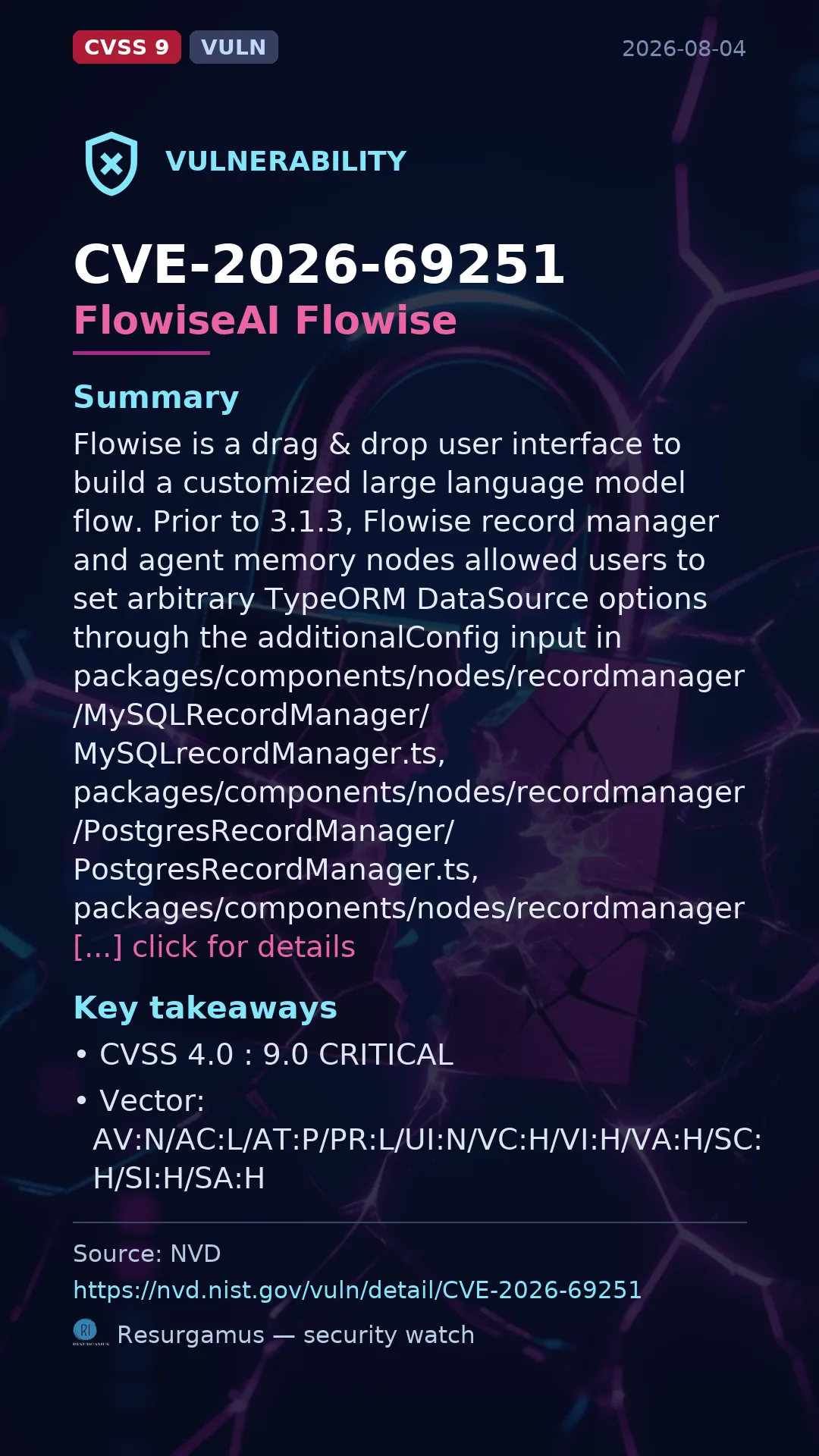 CVE-2026-69251 FlowiseAI Flowise Vulnerability
