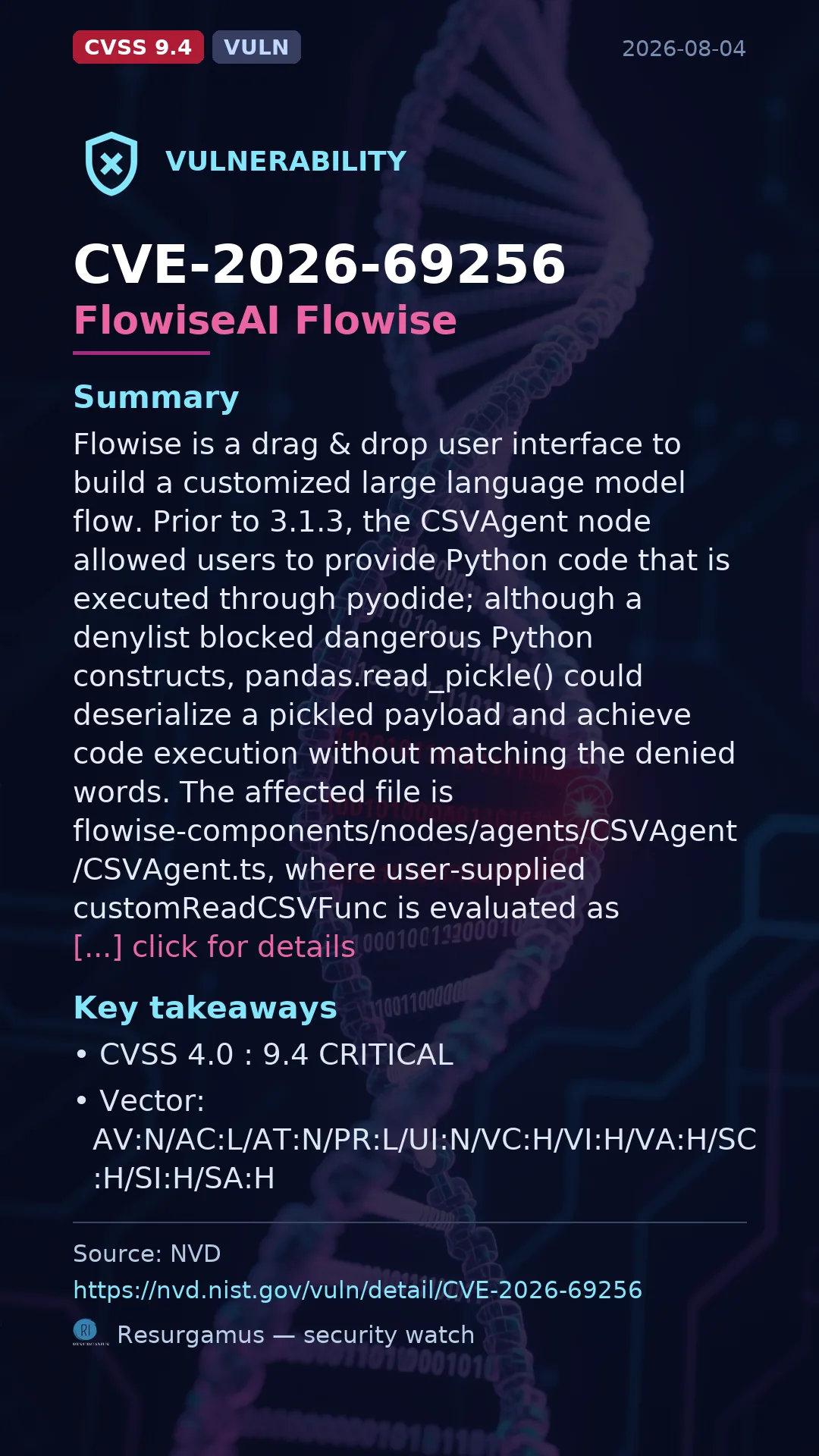 CVE-2026-69256 FlowiseAI Flowise Vulnerability
