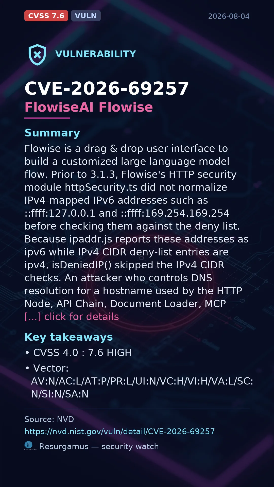 CVE-2026-69257 FlowiseAI Flowise Vulnerability