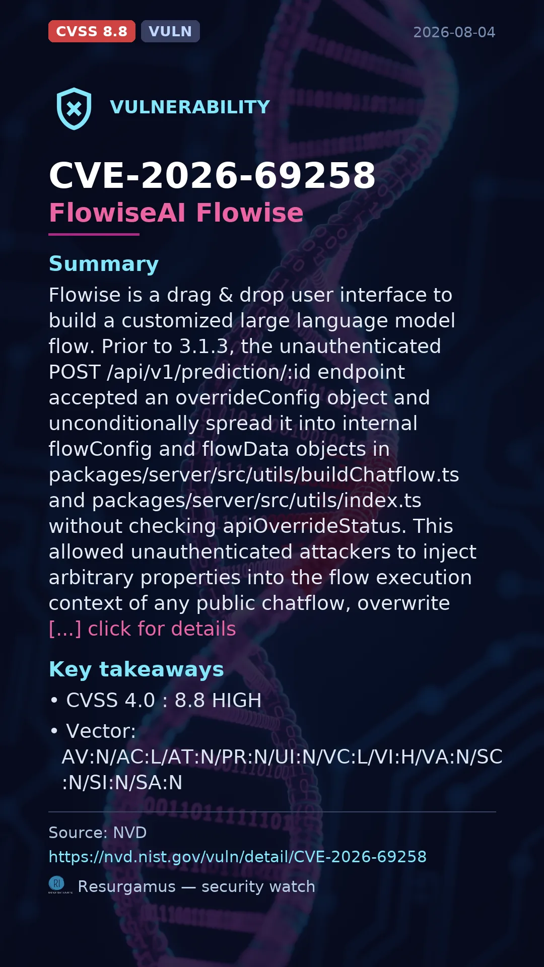 CVE-2026-69258 FlowiseAI Flowise Vulnerability
