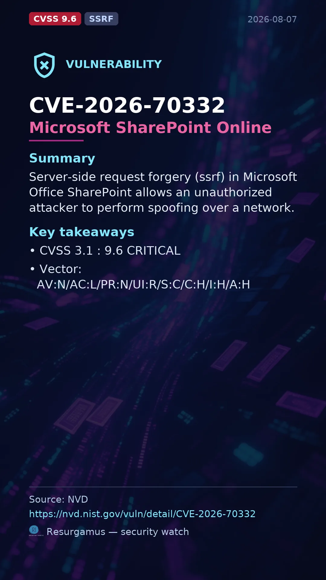 CVE-2026-70332 Microsoft SharePoint Online Vulnerability