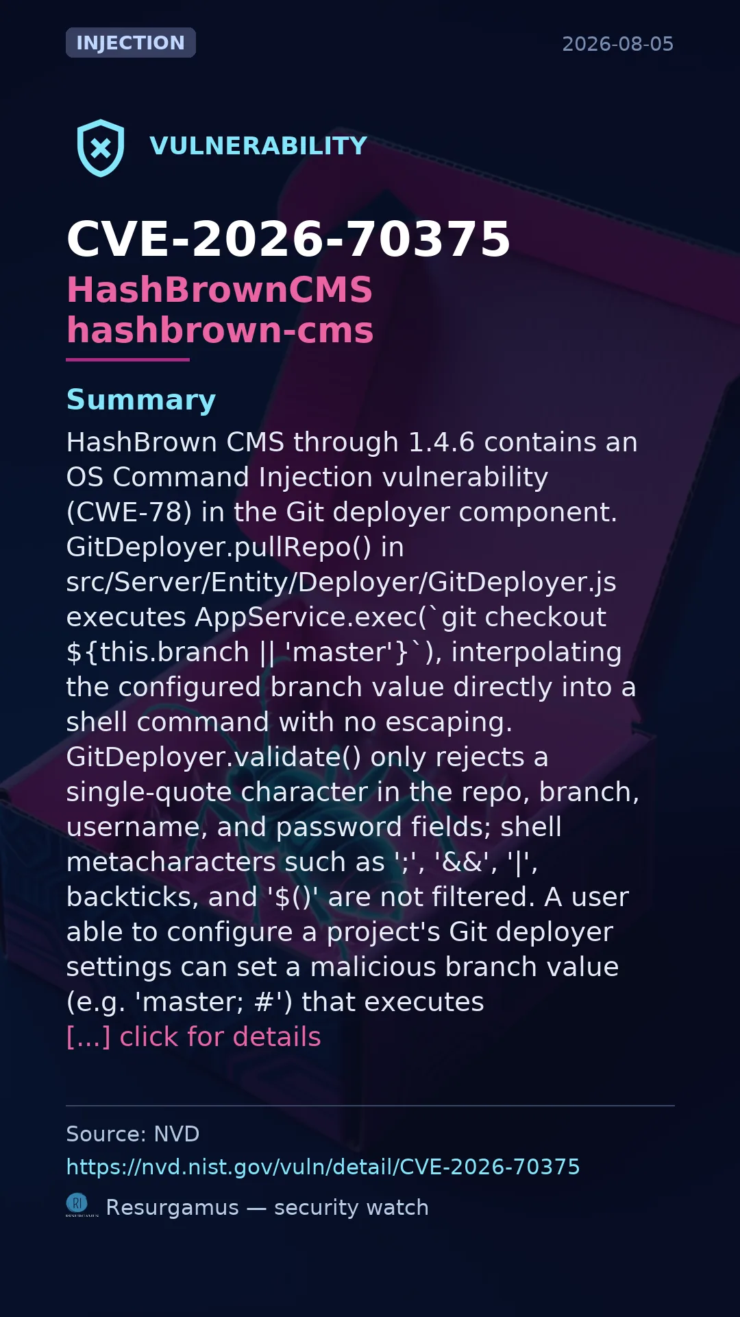 CVE-2026-70375 HashBrownCMS hashbrown-cms Vulnerability