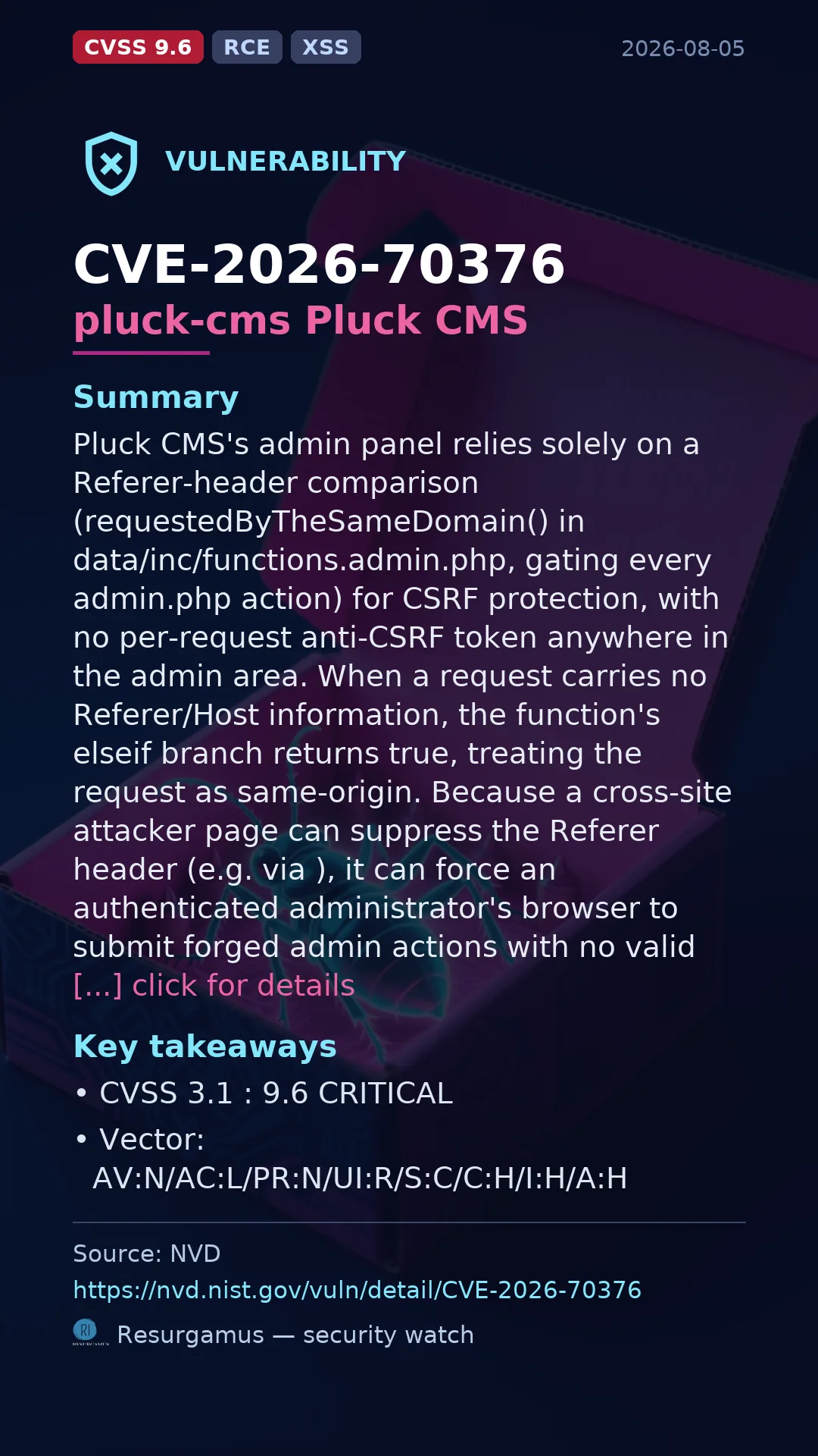 CVE-2026-70376 pluck-cms Pluck CMS Vulnerability