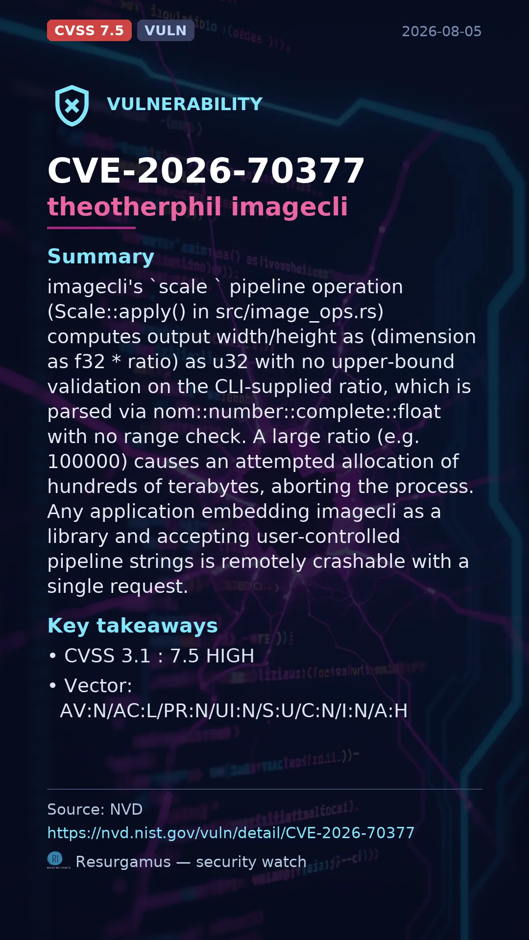 CVE-2026-70377 theotherphil imagecli Vulnerability