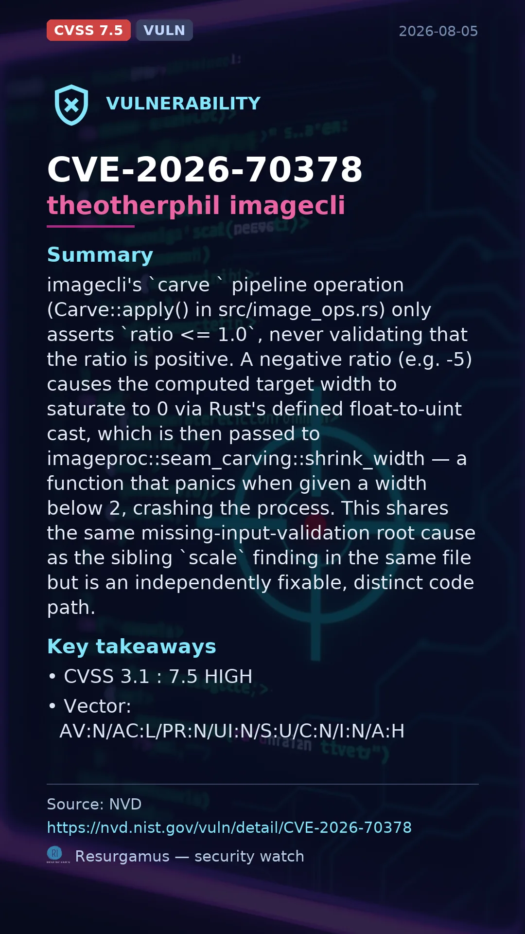 CVE-2026-70378 theotherphil imagecli Vulnerability