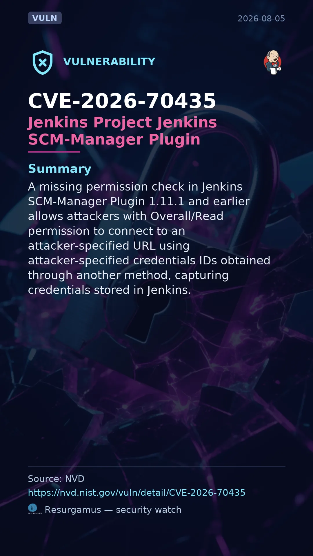 CVE-2026-70435 Jenkins Project Jenkins SCM-Manager Plugin Vulnerability