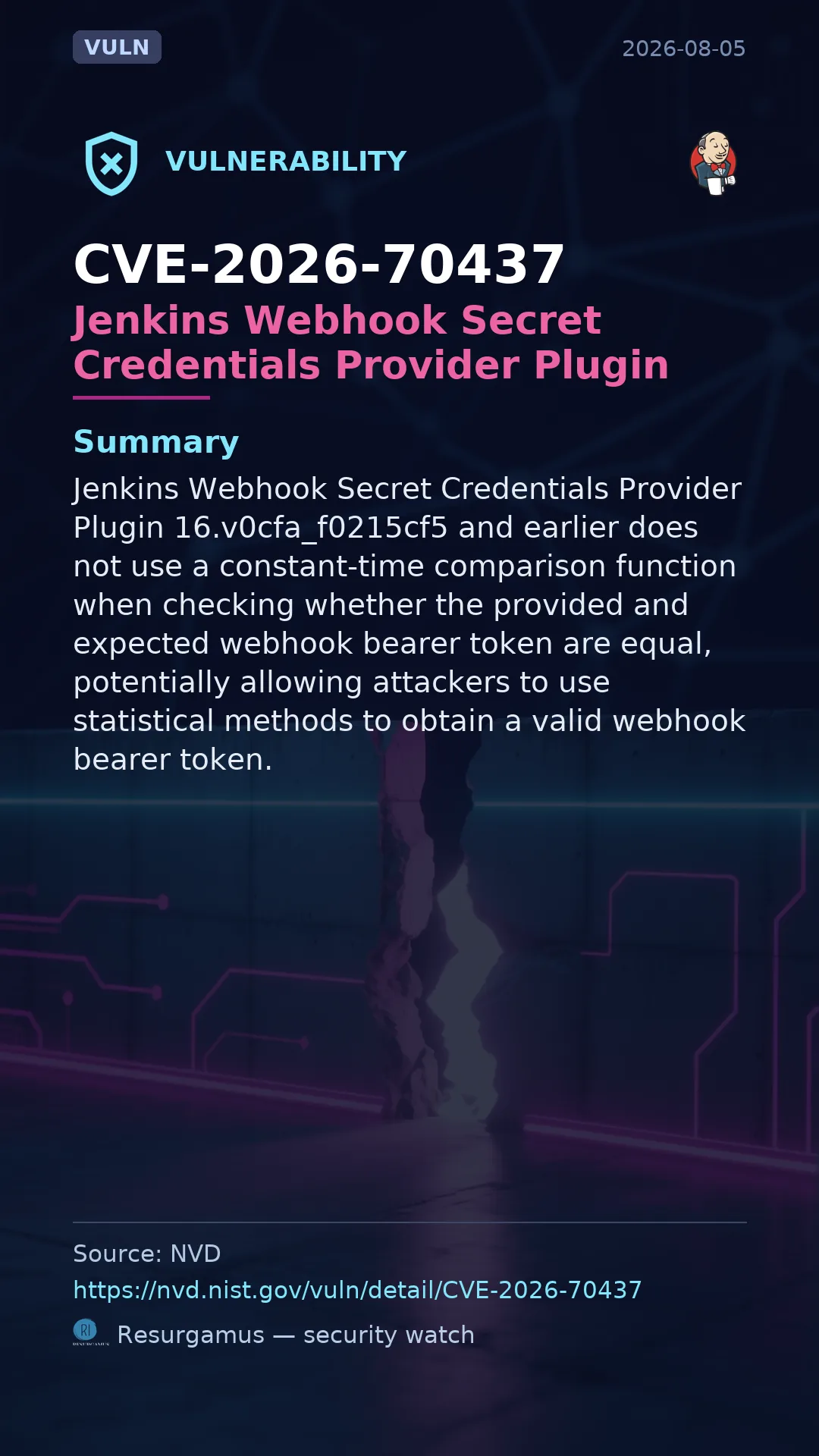 CVE-2026-70437 Jenkins Webhook Secret Credentials Provider Plugin Vulnerability