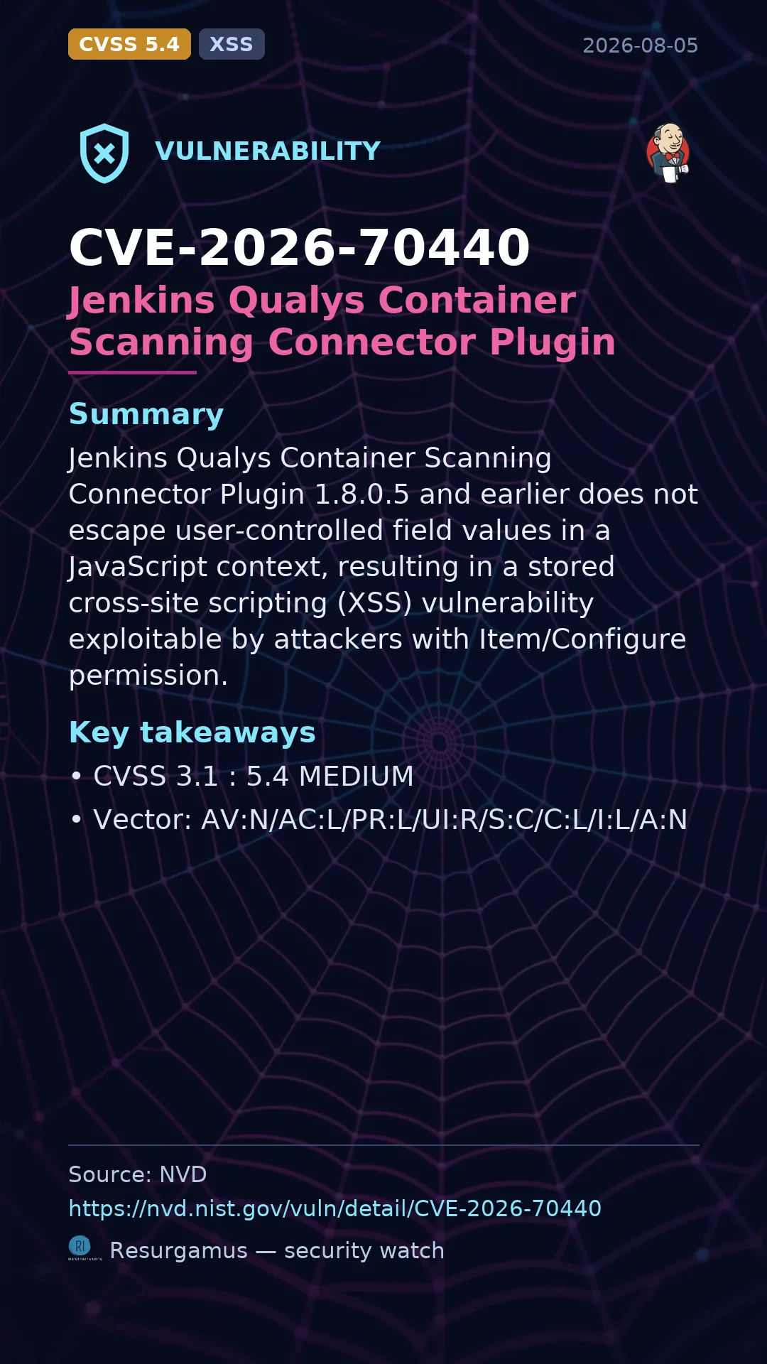 CVE-2026-70440 Jenkins Qualys Container Scanning Connector Plugin Vulnerability