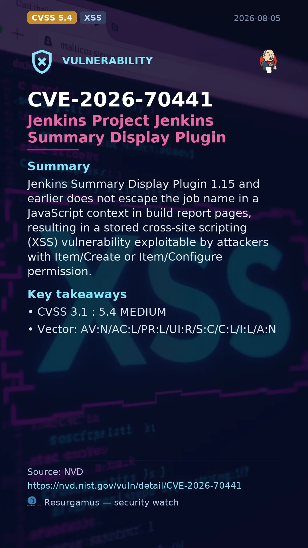 CVE-2026-70441 Jenkins Project Jenkins Summary Display Plugin Vulnerability