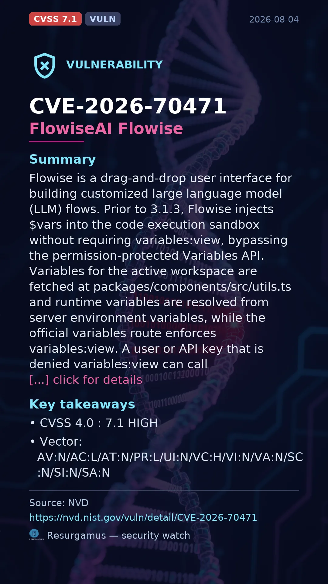 CVE-2026-70471 FlowiseAI Flowise Vulnerability