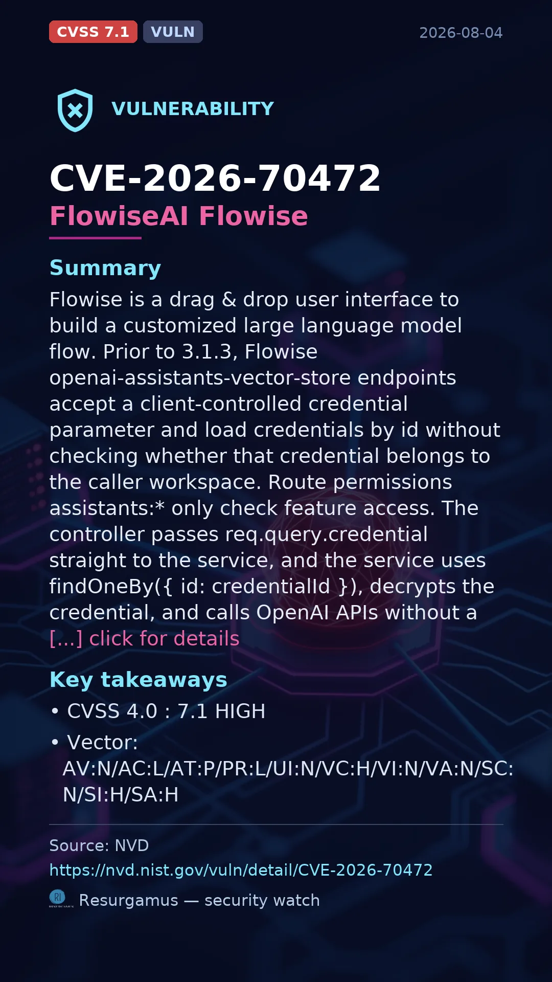 CVE-2026-70472 FlowiseAI Flowise Vulnerability