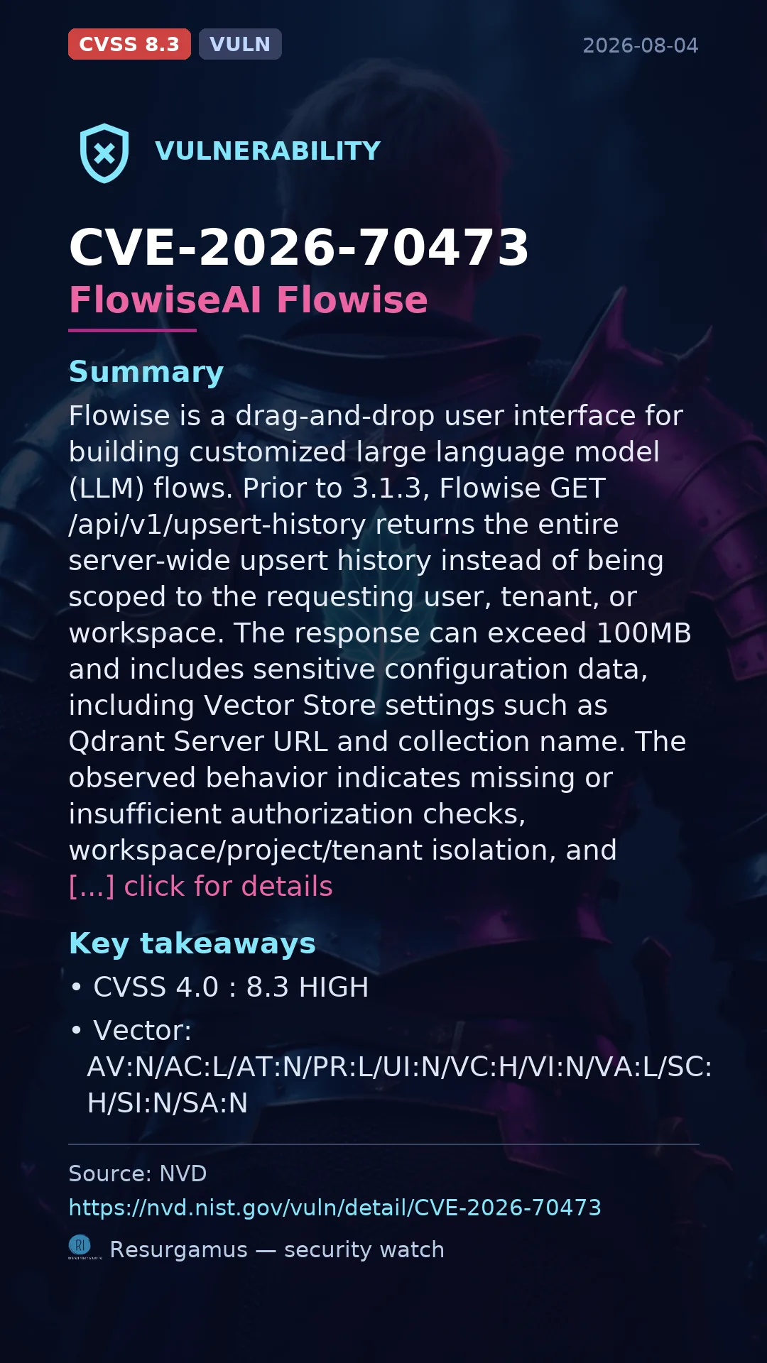 CVE-2026-70473 FlowiseAI Flowise Vulnerability